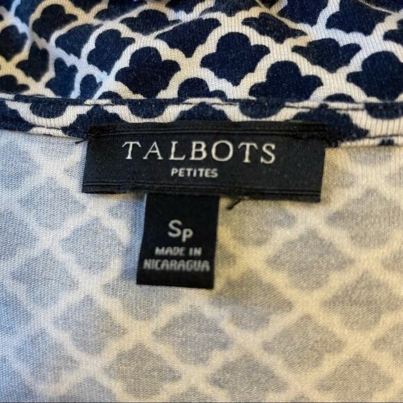 Talbots Faux Wrap‎ Black White 3/4 Sleeve Top Small Petite - Picture 5 of 6